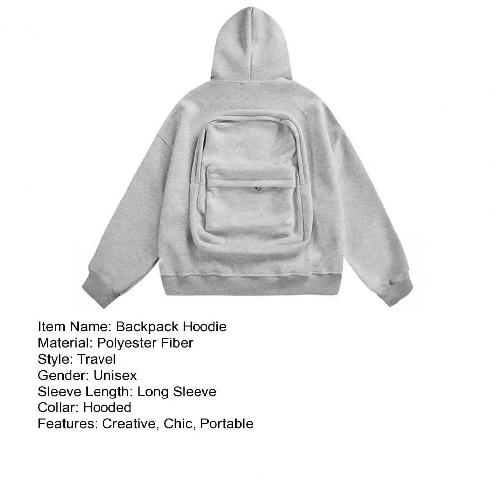 Men Women Travel Hooded Sweatshirt with Backpack Creative Zipper Cardigan  Casual Unisex Lightweight Backpack Hoodie